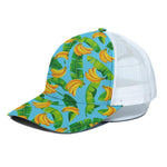 Banana Leaf Pattern Print White Mesh Trucker Cap