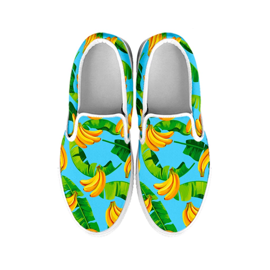 Banana Leaf Pattern Print White Slip On Sneakers