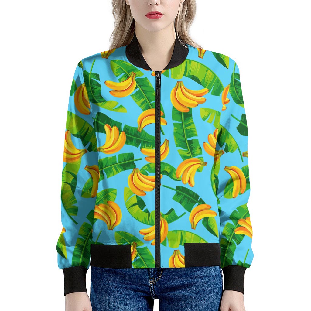 Banana Leaf Pattern Print Women's Bomber Jacket