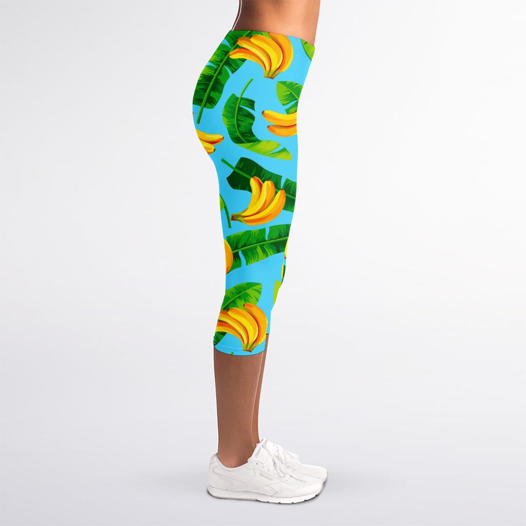 Banana Leaf Pattern Print Women's Capri Leggings