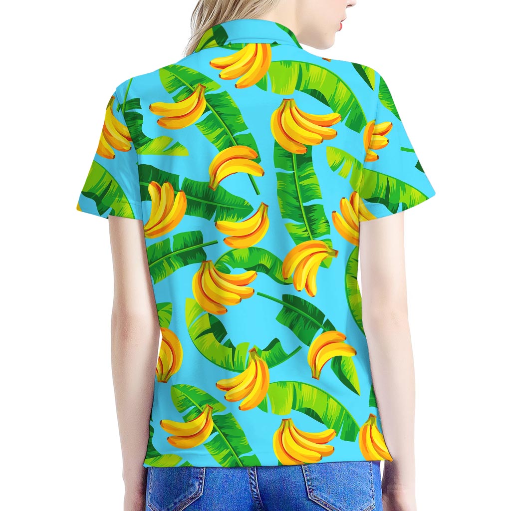 Banana Leaf Pattern Print Women's Polo Shirt