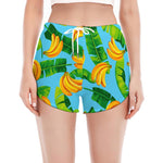 Banana Leaf Pattern Print Women's Split Running Shorts