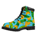 Banana Leaf Pattern Print Padded Collar Lace Up Boots