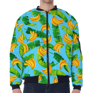 Banana Leaf Pattern Print Zip Sleeve Bomber Jacket