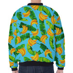 Banana Leaf Pattern Print Zip Sleeve Bomber Jacket