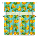 Banana Palm Leaf Pattern Print 3 Piece Kitchen Curtains