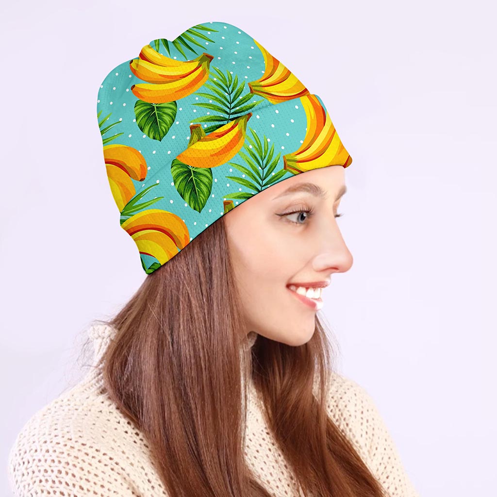Banana Palm Leaf Pattern Print Beanie