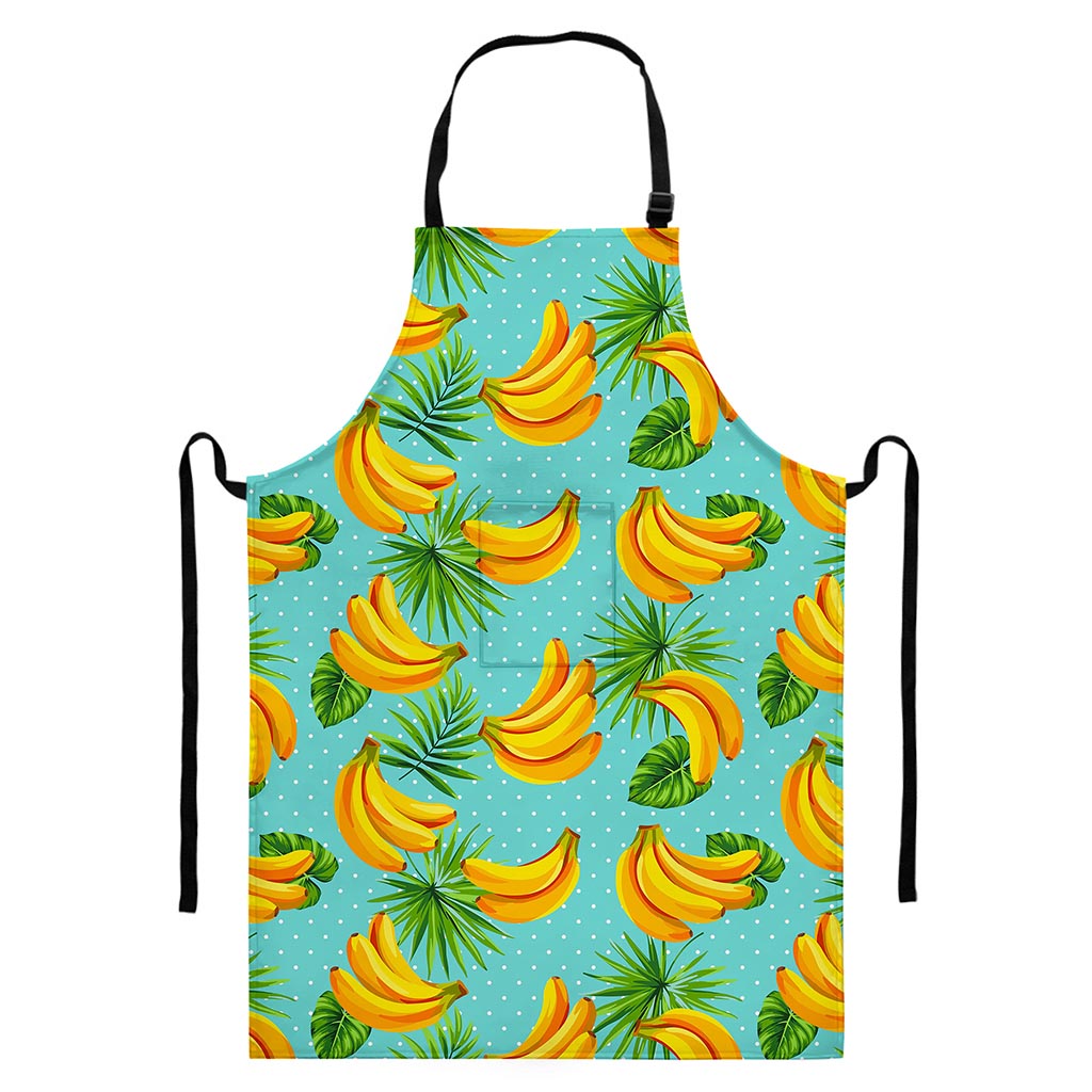 Banana Palm Leaf Pattern Print Bib Apron With Pocket