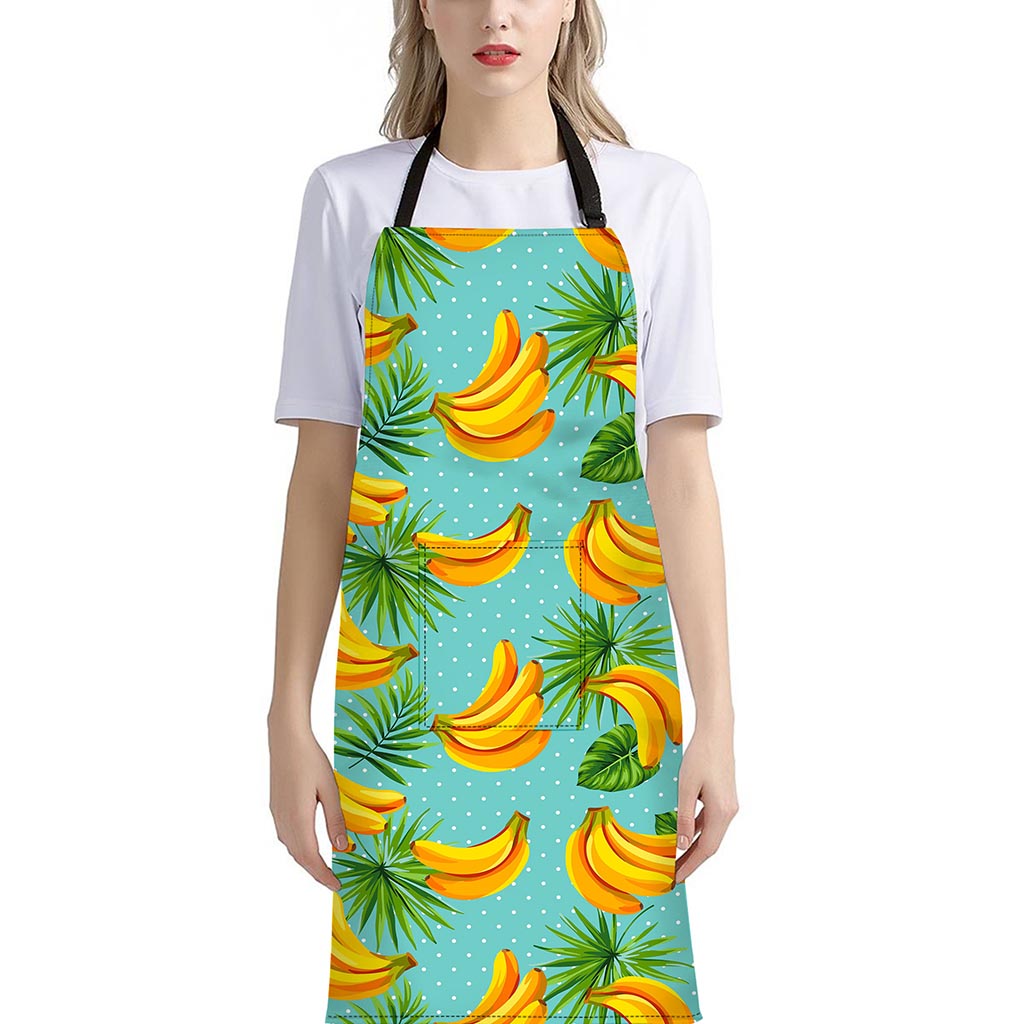 Banana Palm Leaf Pattern Print Bib Apron With Pocket