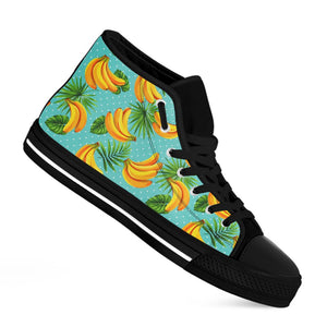 Banana Palm Leaf Pattern Print Black High Top Sneakers