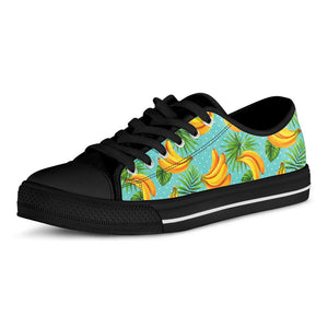 Banana Palm Leaf Pattern Print Black Low Top Sneakers