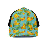 Banana Palm Leaf Pattern Print Black Mesh Trucker Cap