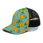 Banana Palm Leaf Pattern Print Black Mesh Trucker Cap