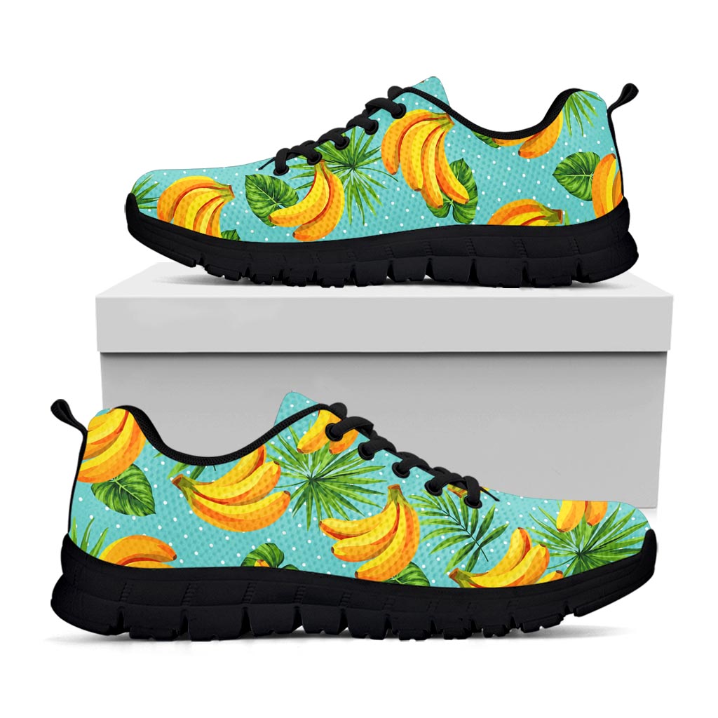 Banana Palm Leaf Pattern Print Black Running Shoes