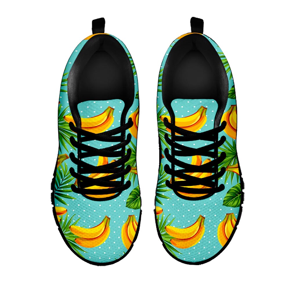 Banana Palm Leaf Pattern Print Black Running Shoes