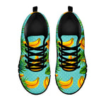 Banana Palm Leaf Pattern Print Black Running Shoes