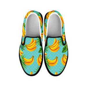 Banana Palm Leaf Pattern Print Black Slip On Sneakers