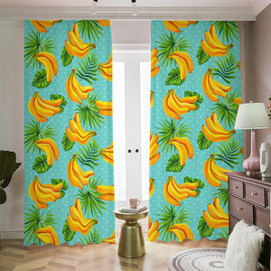 Banana Palm Leaf Pattern Print Blackout Pencil Pleat Curtains