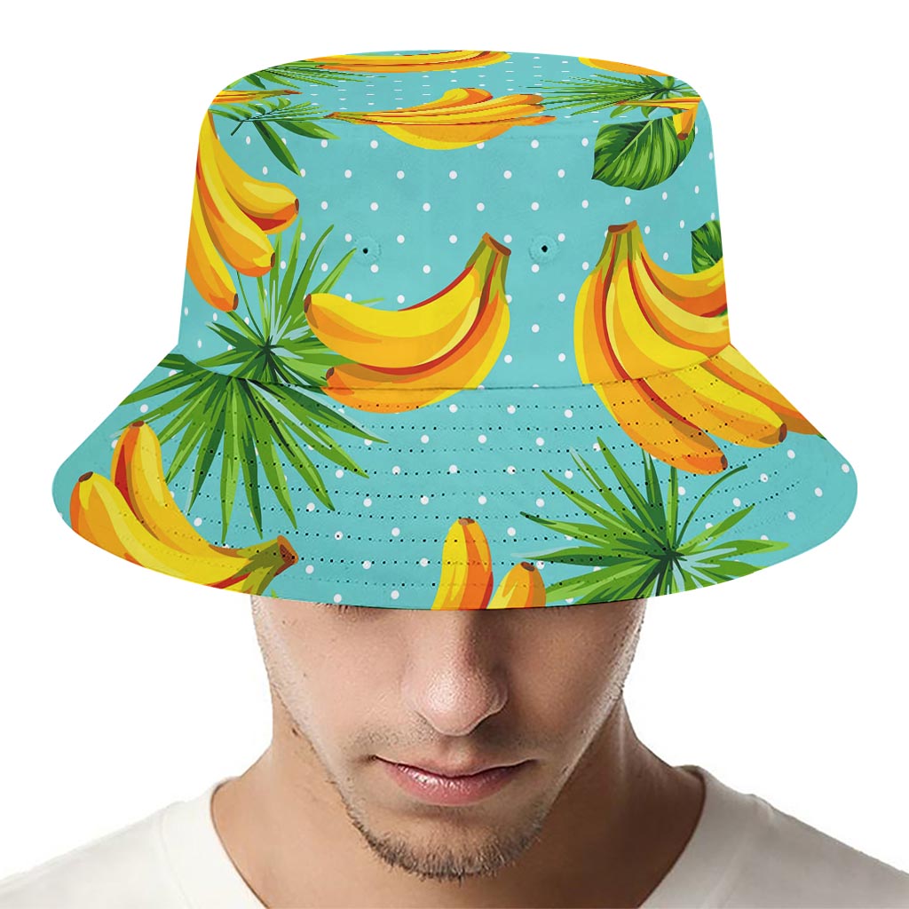 Banana Palm Leaf Pattern Print Bucket Hat