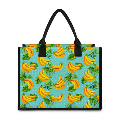 Banana Palm Leaf Pattern Print Canvas Tote Bag
