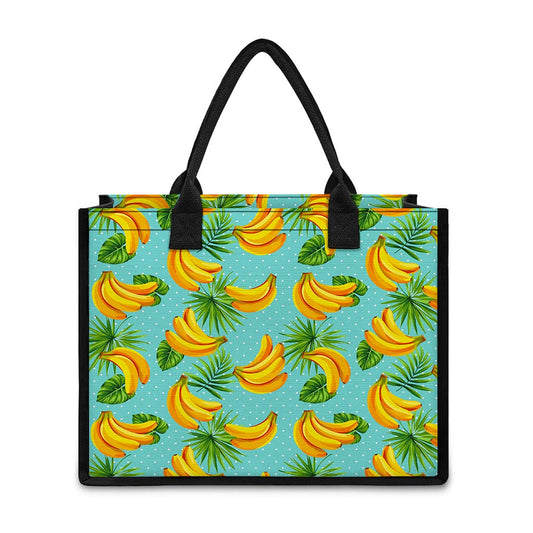 Banana Palm Leaf Pattern Print Canvas Tote Bag