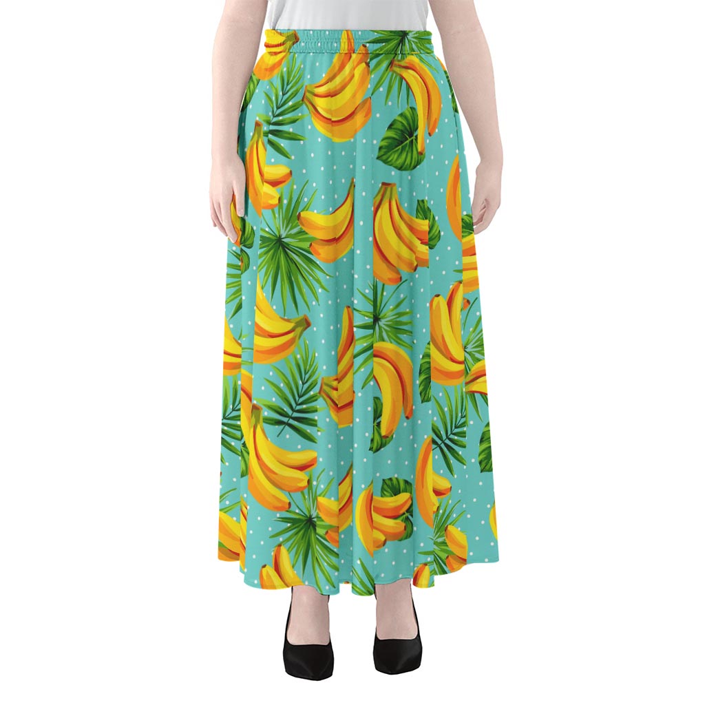 Banana Palm Leaf Pattern Print Chiffon Maxi Skirt