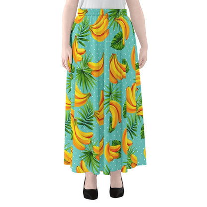 Banana Palm Leaf Pattern Print Chiffon Maxi Skirt