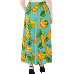 Banana Palm Leaf Pattern Print Chiffon Maxi Skirt