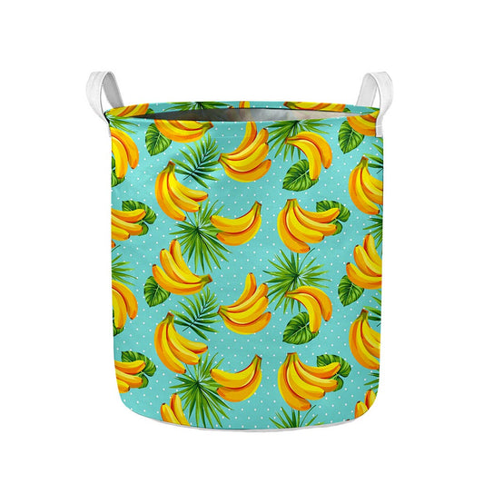 Banana Palm Leaf Pattern Print Collapsible Laundry Basket