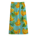Banana Palm Leaf Pattern Print Cotton Front Slit Maxi Skirt