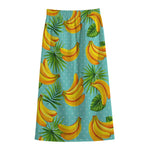 Banana Palm Leaf Pattern Print Cotton Front Slit Maxi Skirt