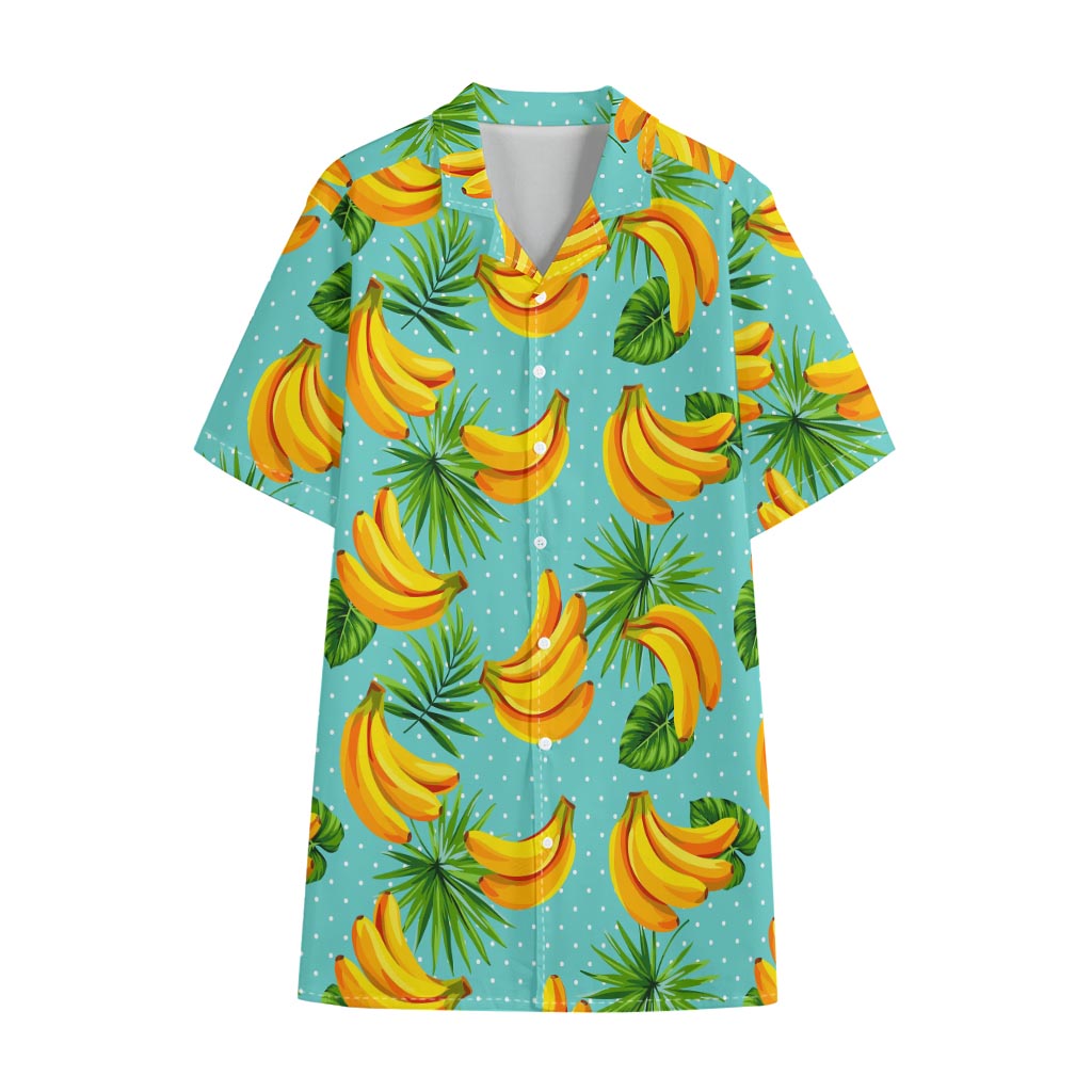 Banana Palm Leaf Pattern Print Cotton Hawaiian Shirt
