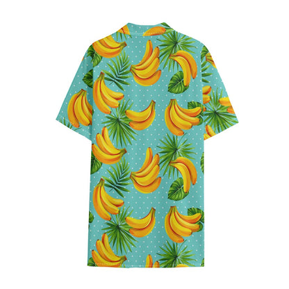 Banana Palm Leaf Pattern Print Cotton Hawaiian Shirt