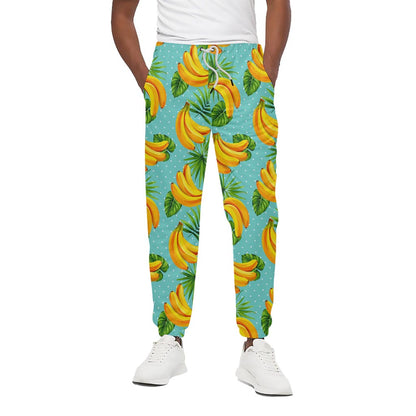 Banana Palm Leaf Pattern Print Cotton Pants