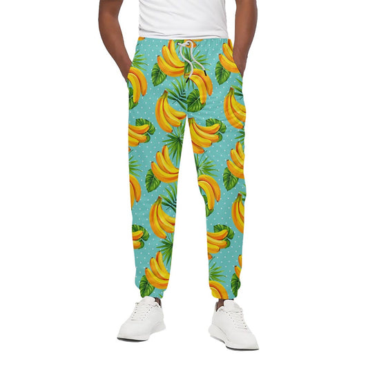 Banana Palm Leaf Pattern Print Cotton Pants