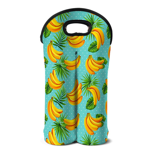 Banana Palm Leaf Pattern Print Double Neoprene Wine Tote