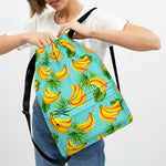 Banana Palm Leaf Pattern Print Drawstring Backpack