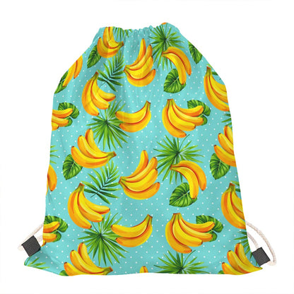 Banana Palm Leaf Pattern Print Drawstring Bag