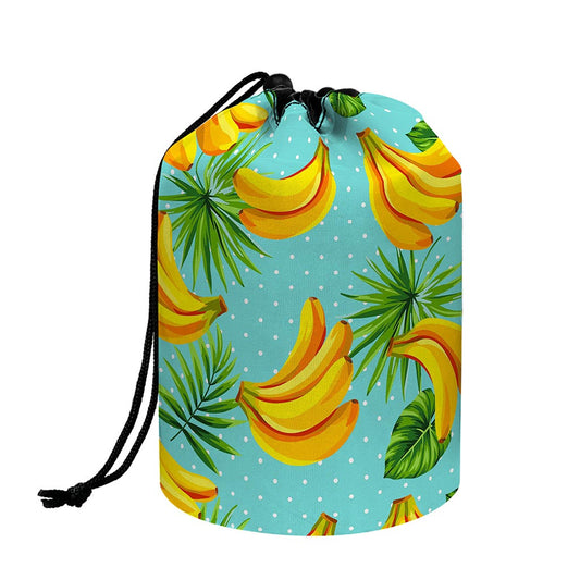 Banana Palm Leaf Pattern Print Drawstring Makeup Bag