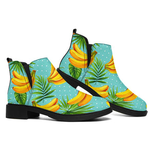 Banana Palm Leaf Pattern Print Flat Ankle Boots