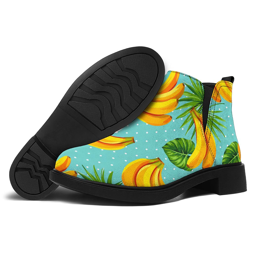 Banana Palm Leaf Pattern Print Flat Ankle Boots