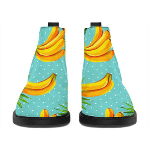 Banana Palm Leaf Pattern Print Flat Ankle Boots