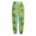 Banana Palm Leaf Pattern Print Fleece Lined Knit Pants