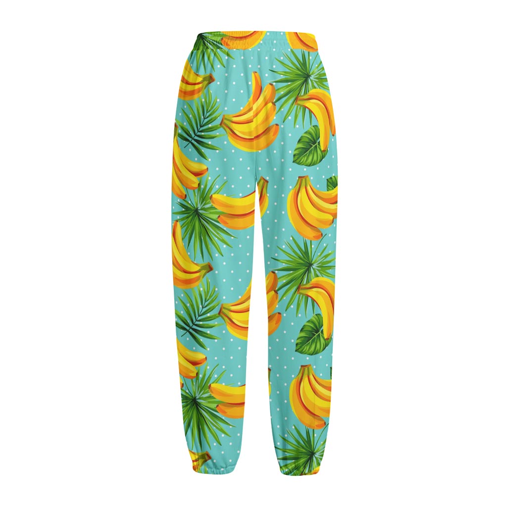 Banana Palm Leaf Pattern Print Fleece Lined Knit Pants