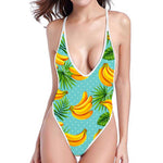 Banana Palm Leaf Pattern Print High Cut One Piece Swimsuit
