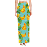 Banana Palm Leaf Pattern Print High Slit Maxi Skirt