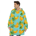 Banana Palm Leaf Pattern Print Hoodie Blanket
