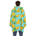 Banana Palm Leaf Pattern Print Hoodie Blanket