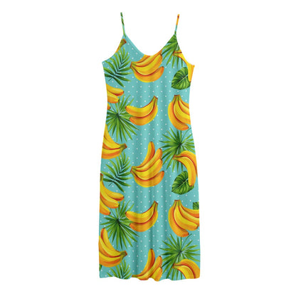 Banana Palm Leaf Pattern Print Jersey Midi Cami Dress