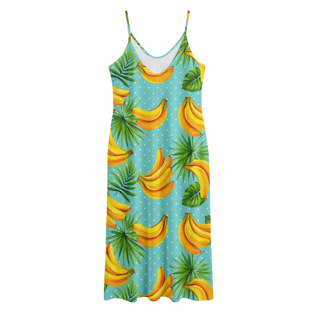 Banana Palm Leaf Pattern Print Jersey Midi Cami Dress